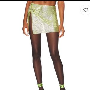 Revolve Silverlake Chainmail Mini Skirt Lime Green M/L NWT